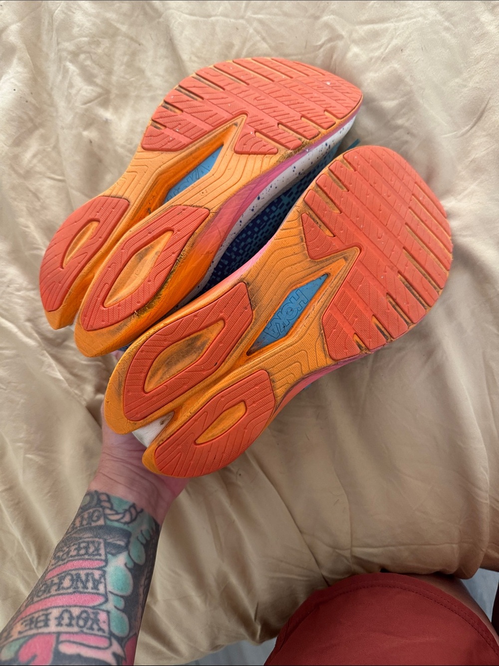 Hoka Ironman Blue Teal Running Shoes with Orange Accents and Pink Details - Picture 4 of 7